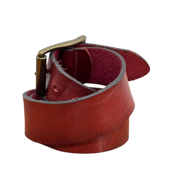 The British Belt Co Red Leather Belt SZ 40 Mens Brass Buckle Classic Wide Thick - Picture 5 of 11